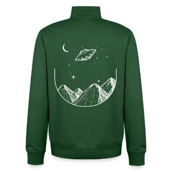 Montagnes, Ciel Nocturne, OVNI - Sweat zippé unisexe en coton bio Stanley/Stella - vert bouteille - Dos - AI Model Male 185 dark (185cm)