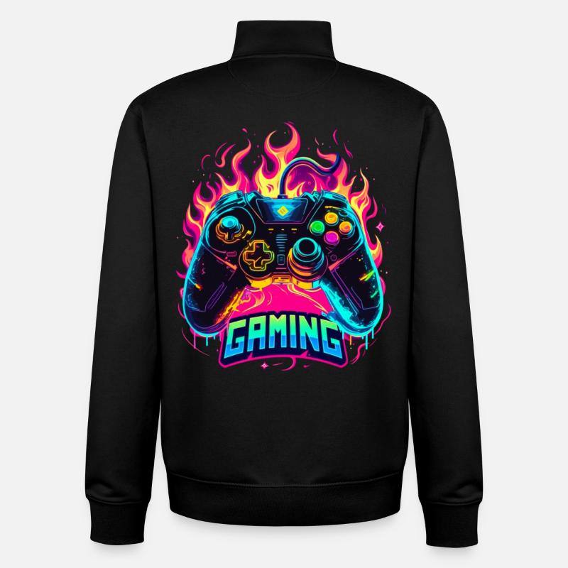Manette de jeu Flames Art - Sweat zippé unisexe en coton bio Stanley/Stella - noir