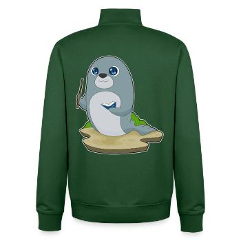 Seal Teacher Book School - Unisex Organic Zip Sweatshirt by Stanley/Stella - bottle green - Back - AI Model Male 185 dark (185cm)