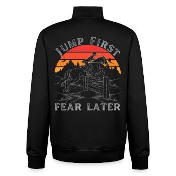 Jump First Fear Later - Horse Lovers Gift Idea - Unisex Organic Zip Sweatshirt von Stanley/Stella - Schwarz - Hinten - AI Model Male 185 light (185cm)