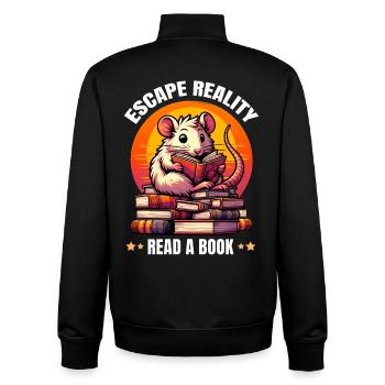 Escape Reality, Read a Book. Süße Ratte liest Buch - Unisex Organic Zip Sweatshirt von Stanley/Stella - Schwarz - Hinten - AI Model Male 185 light (185cm)