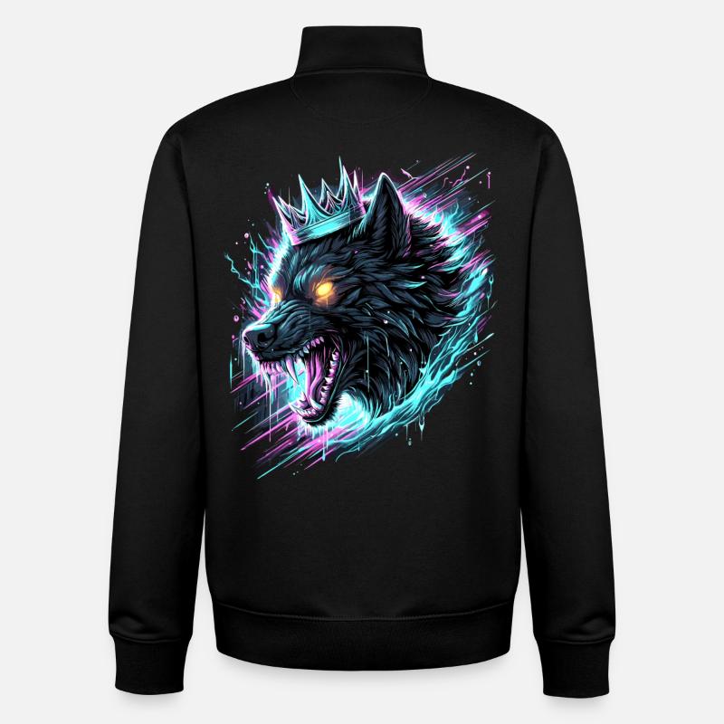Royal Wolf Synthwave - Unisex Organic Zip Sweatshirt by Stanley/Stella - black