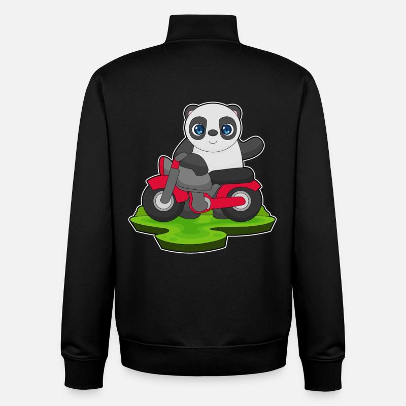 Moto Panda - Sweat zippé unisexe en coton bio Stanley/Stella - noir