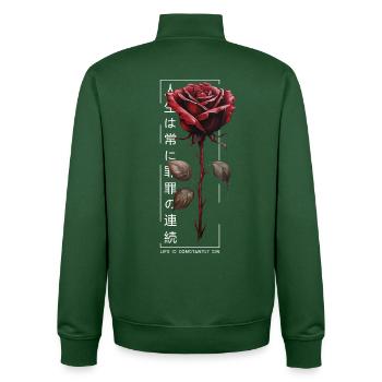 Life Is Constantly Sin Rose Japanese Script - Unisex Organic Zip Sweatshirt by Stanley/Stella - bottle green - Back - AI Model Male 185 dark (185cm)