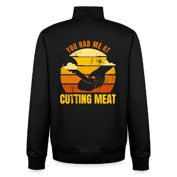 You had me by meat - Unisex Organic Zip Sweatshirt by Stanley/Stella - black - Back - AI Model Male 185 light (185cm)