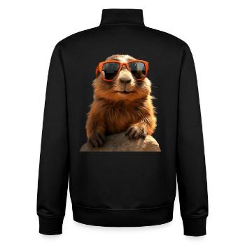 Marmot with sunglasses Rodent Ground Squirrel - Unisex Organic Zip Sweatshirt by Stanley/Stella - black - Back - AI Model Male 185 light (185cm)
