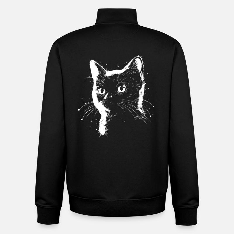 Dessin de chat - Sweat zippé unisexe en coton bio Stanley/Stella - noir