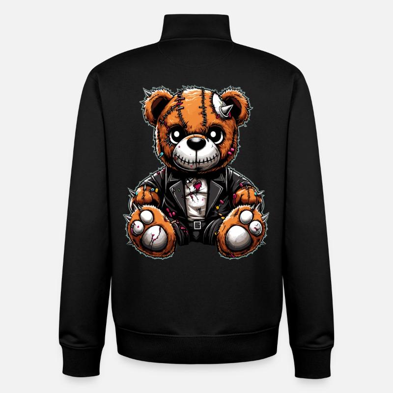 Ours en peluche Punk Rebel - Sweat zippé unisexe en coton bio Stanley/Stella - noir
