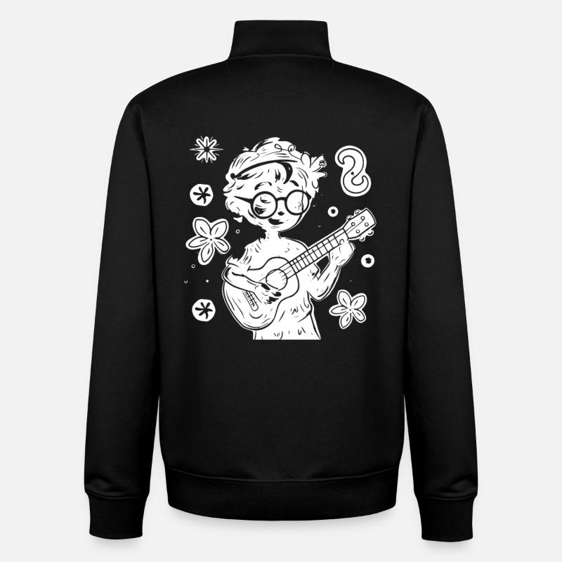 Ukulele Child Drawing - Unisex Organic Zip Sweatshirt by Stanley/Stella - black