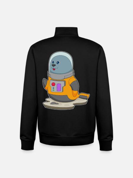 Seal Astronaut Space - Sweat zippé unisexe en coton bio Stanley/Stella - noir