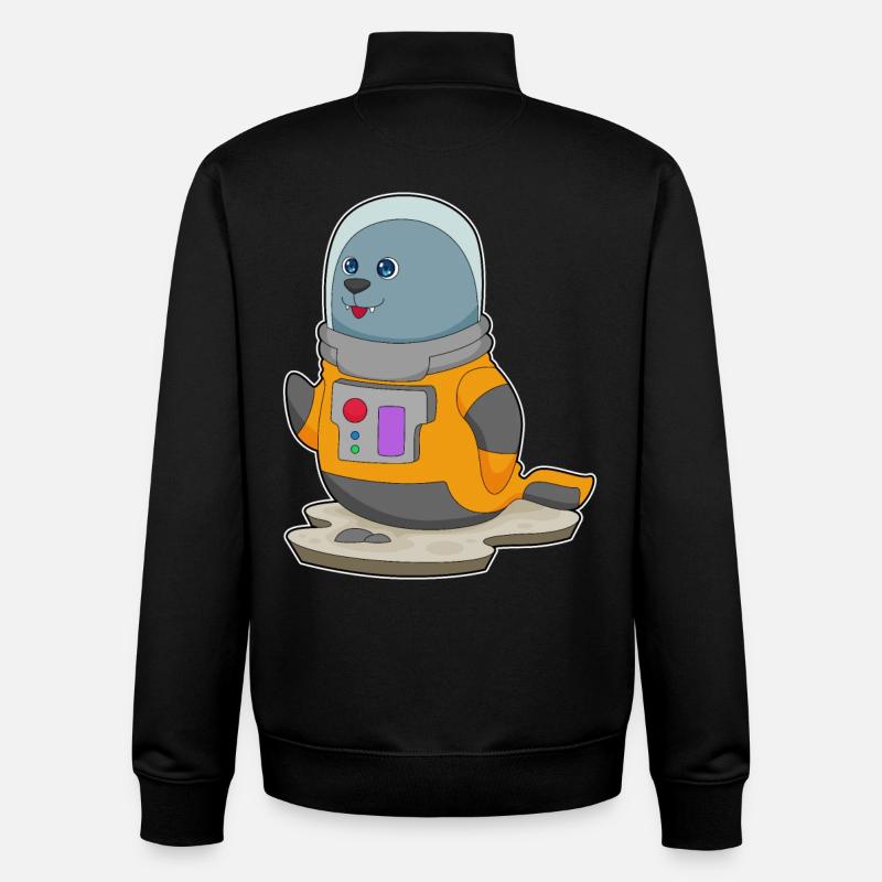 Seal Astronaut Space - Sweat zippé unisexe en coton bio Stanley/Stella - noir