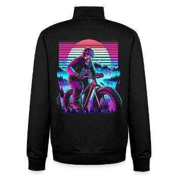 Synthwave Skeleton Biker Fatbike Rétro Coucher de soleil - Sweat zippé unisexe en coton bio Stanley/Stella - noir - Dos - AI Model Male 185 light (185cm)