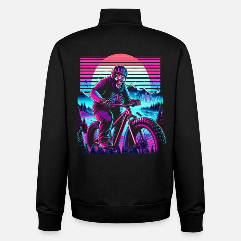 Synthwave Skelett Biker Fatbike Retro Sunset - Unisex Organic Zip Sweatshirt von Stanley/Stella - Schwarz