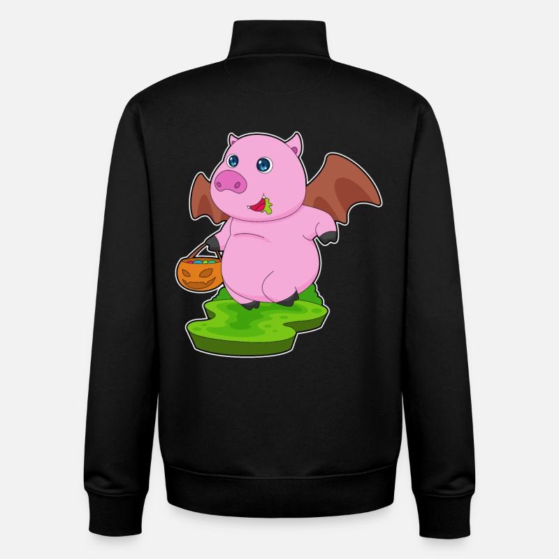 Cochon Halloween Bat - Sweat zippé unisexe en coton bio Stanley/Stella - noir