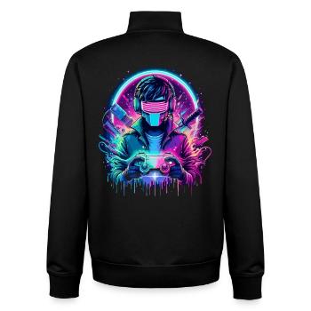 Neon Cyber Controller - Retro Gaming Power - Unisex Organic Zip Sweatshirt von Stanley/Stella - Schwarz - Hinten - AI Model Male 185 light (185cm)