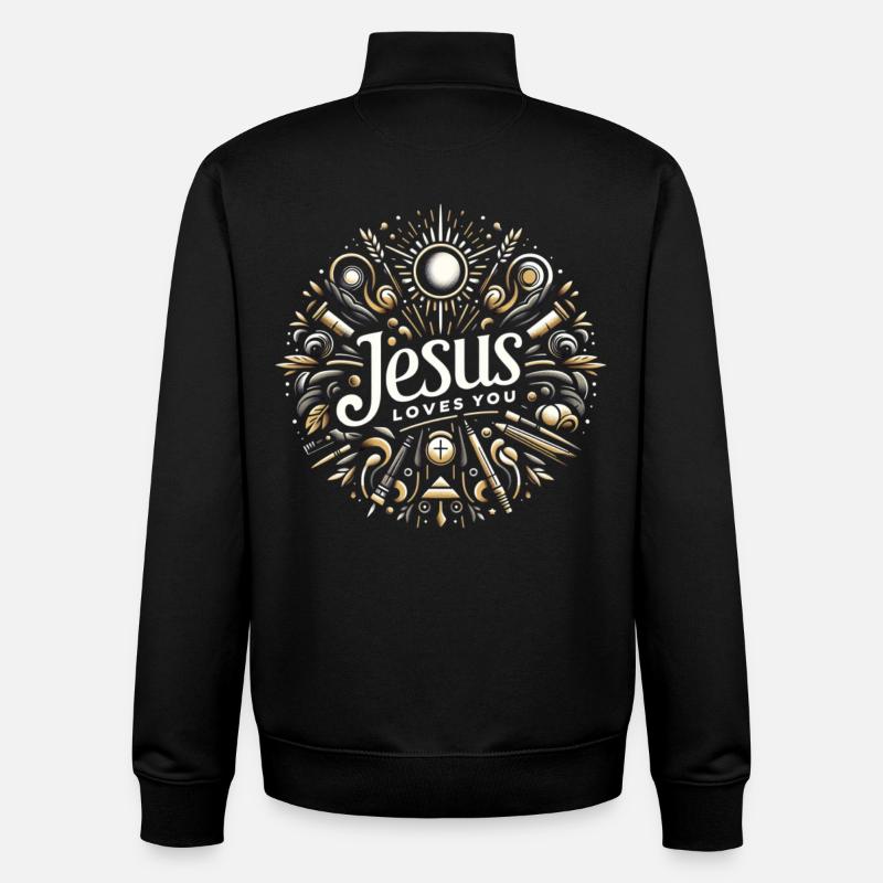 Emblème de Jésus t’aime - Sweat zippé unisexe en coton bio Stanley/Stella - noir