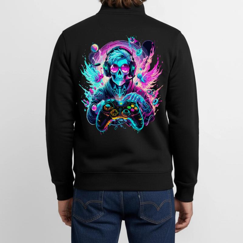 Synthwave Skull Gaming Controller Art Unisex Organic Zip Sweatshirt by Stanley/Stella