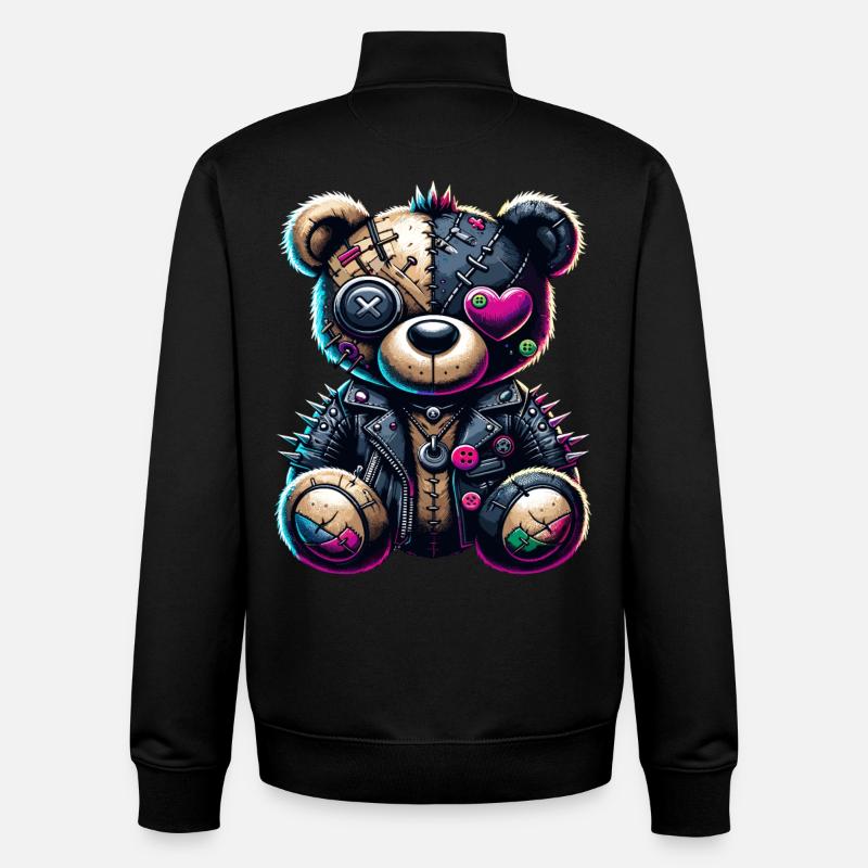 Punk Emo Plush Teddy Bear - Unisex Organic Zip Sweatshirt by Stanley/Stella - black