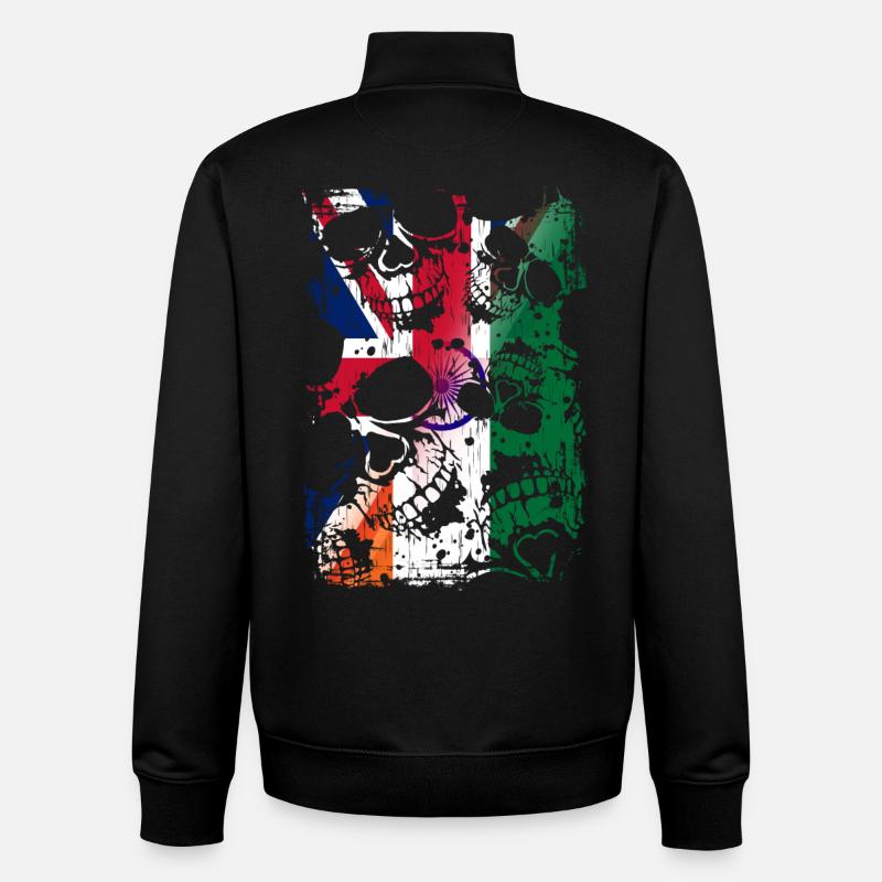 Royaume-Uni Inde Drapeau et crânes - Sweat zippé unisexe en coton bio Stanley/Stella - noir