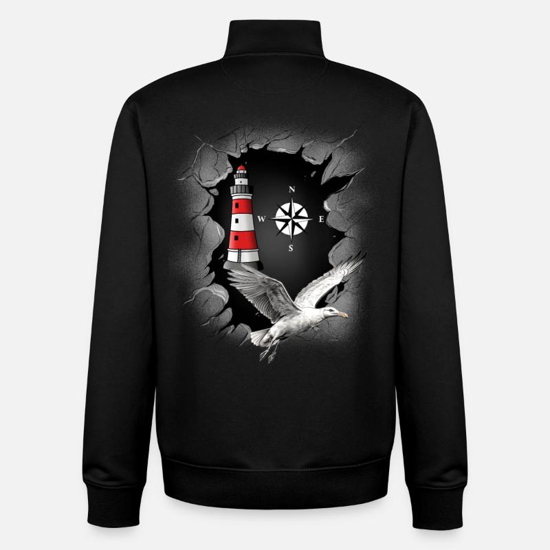 Seagull phare boussole Maritime Ahoy - Sweat zippé unisexe en coton bio Stanley/Stella - noir