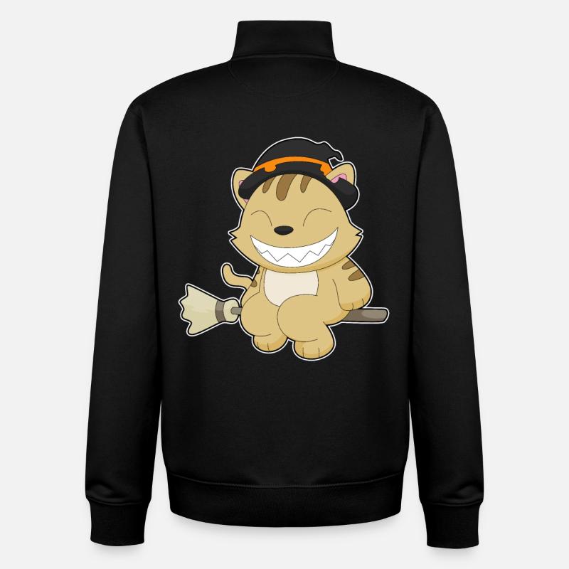 Cat Witch Broom - Unisex Organic Zip Sweatshirt by Stanley/Stella - black