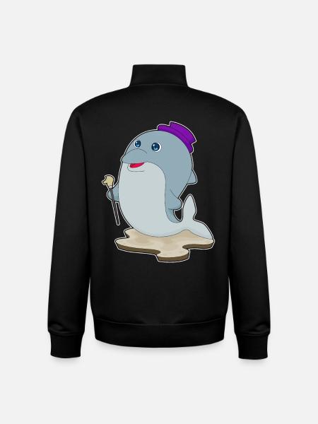 Dolphin Pensioner Walking Stick - Unisex Organic Zip Sweatshirt by Stanley/Stella - black