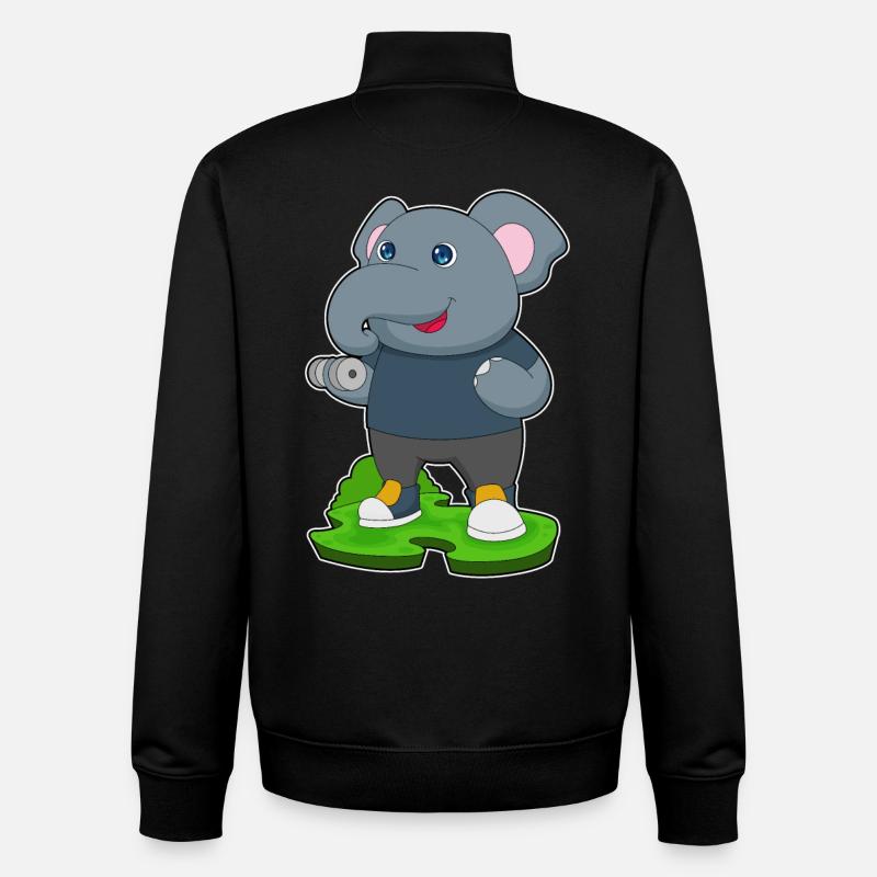 Elephant Bodybuilder Dumbbell Bodybuilding - Unisex Organic Zip Sweatshirt by Stanley/Stella - black