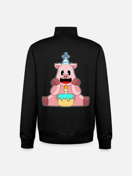 Gâteau d’anniversaire de cochon - Sweat zippé unisexe en coton bio Stanley/Stella - noir