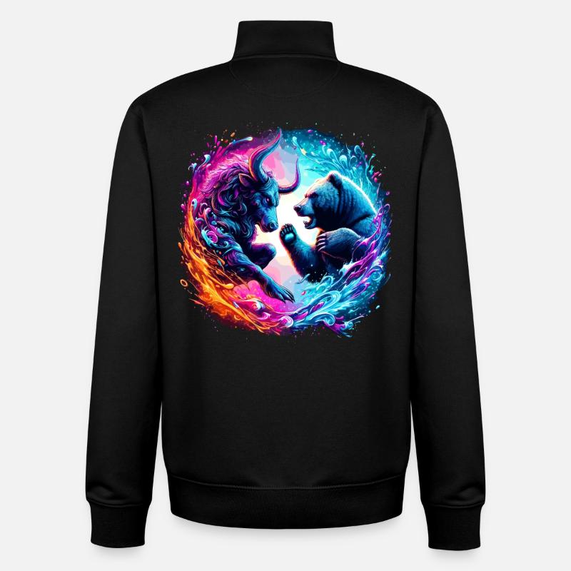 Bulle vs Bär Börsen Kampf - Unisex Organic Zip Sweatshirt von Stanley/Stella - Schwarz