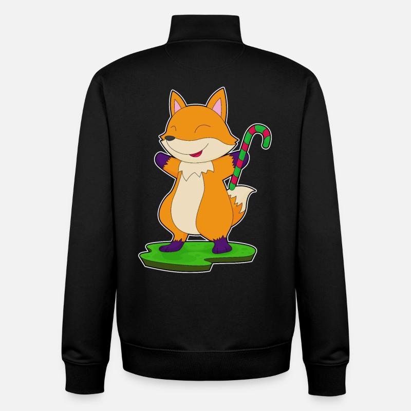 Fox candy cane - Unisex Organic Zip Sweatshirt by Stanley/Stella - black