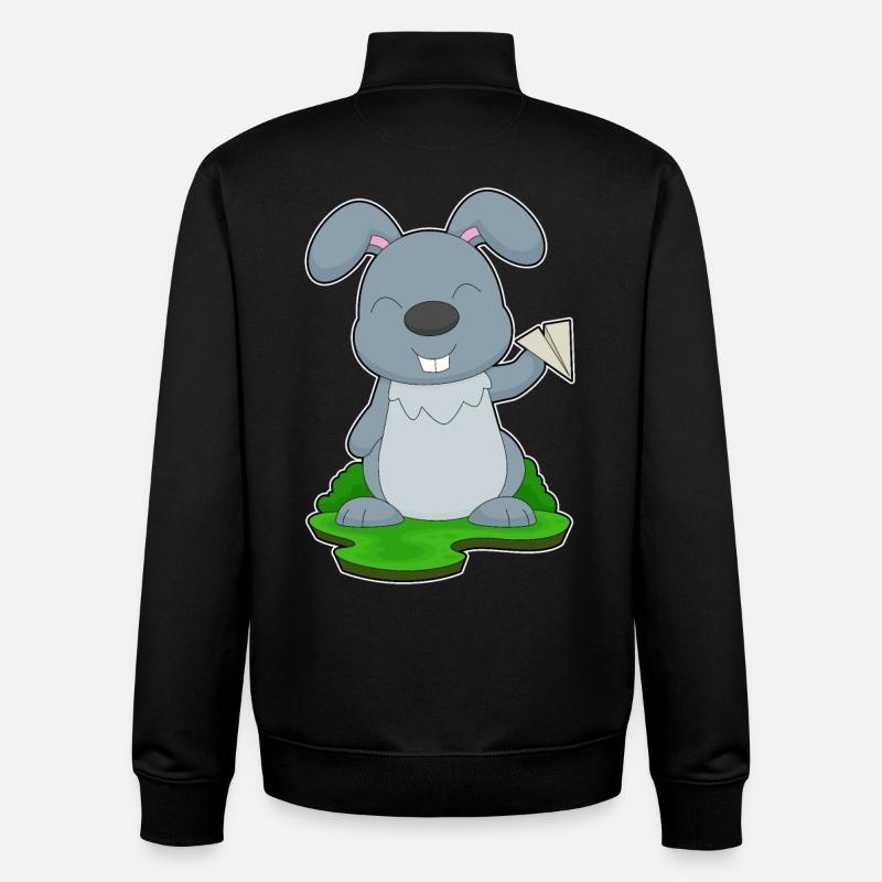 Rabbit Paper Airplane - Unisex Organic Zip Sweatshirt by Stanley/Stella - black