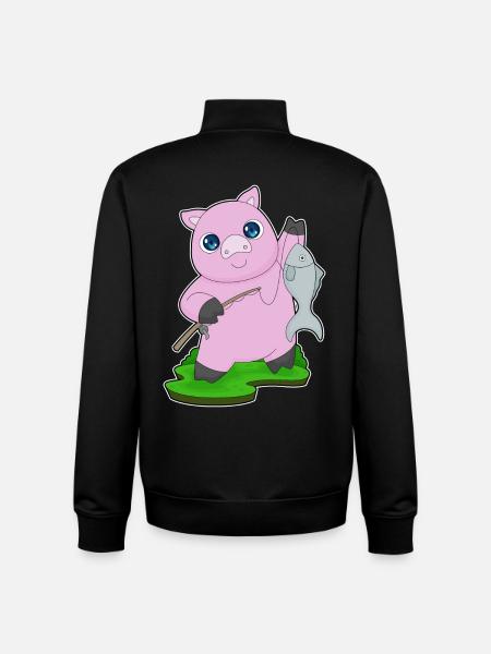 Pêche au poisson pêcheur cochon - Sweat zippé unisexe en coton bio Stanley/Stella - noir