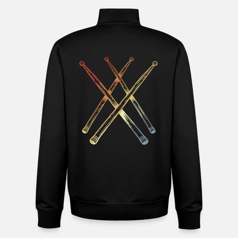 Retro Drumsticks Sketch - Unisex Organic Zip Sweatshirt by Stanley/Stella - black