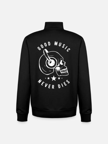 Skull with Headphones Music Never Dies - Unisex Organic Zip Sweatshirt by Stanley/Stella - black