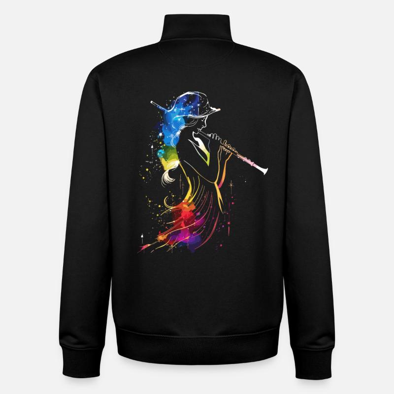 Flute player Retrowave - Unisex Organic Zip Sweatshirt by Stanley/Stella - black