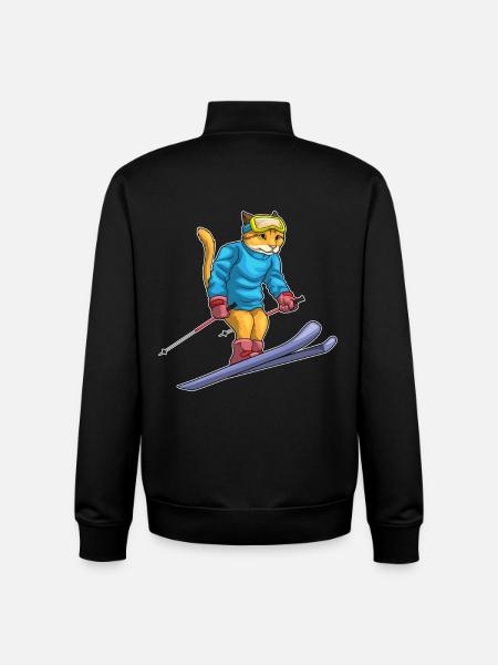 Cat Skier Ski - Unisex Organic Zip Sweatshirt by Stanley/Stella - black