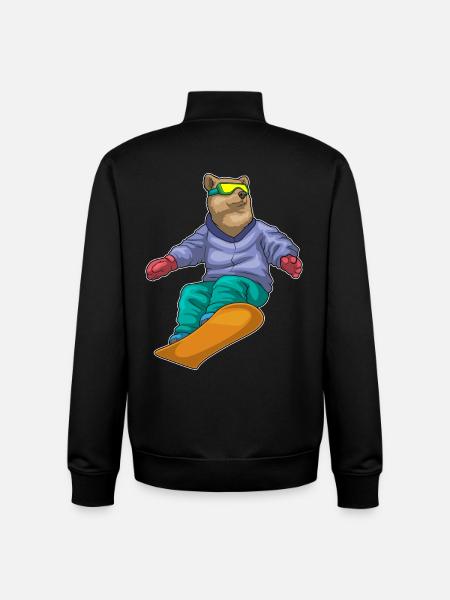 Bear Snowboarder Snowboard - Unisex Organic Zip Sweatshirt by Stanley/Stella - black