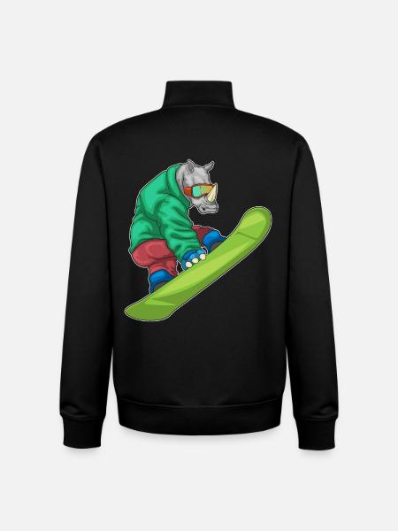 Rhino Snowboarder Snowboard - Unisex Organic Zip Sweatshirt by Stanley/Stella - black