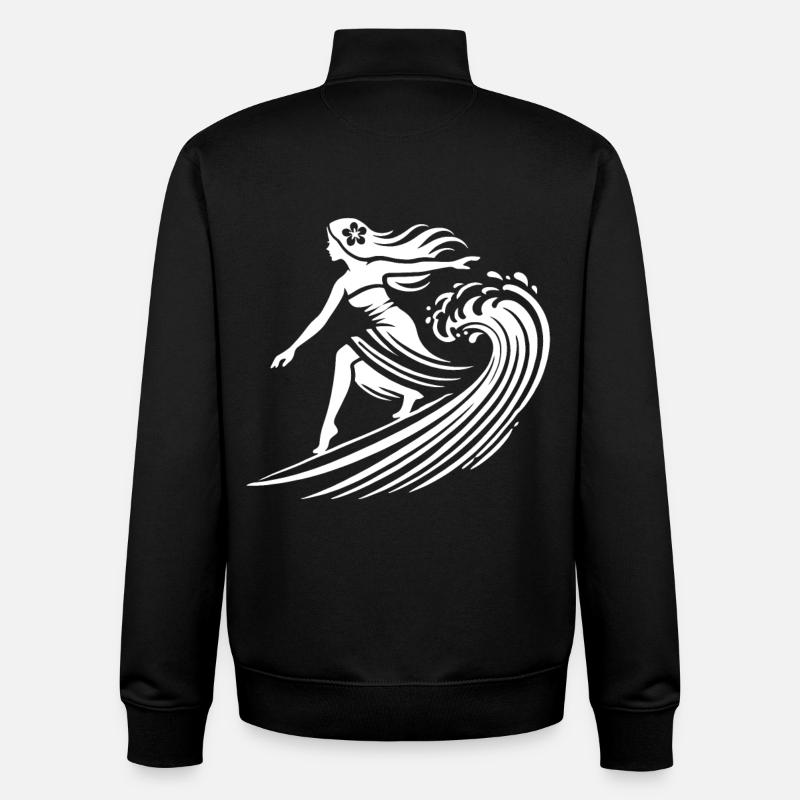 Surfeuse hawaïenne Fille Vagues Chevauchant Tropical - Sweat zippé unisexe en coton bio Stanley/Stella - noir