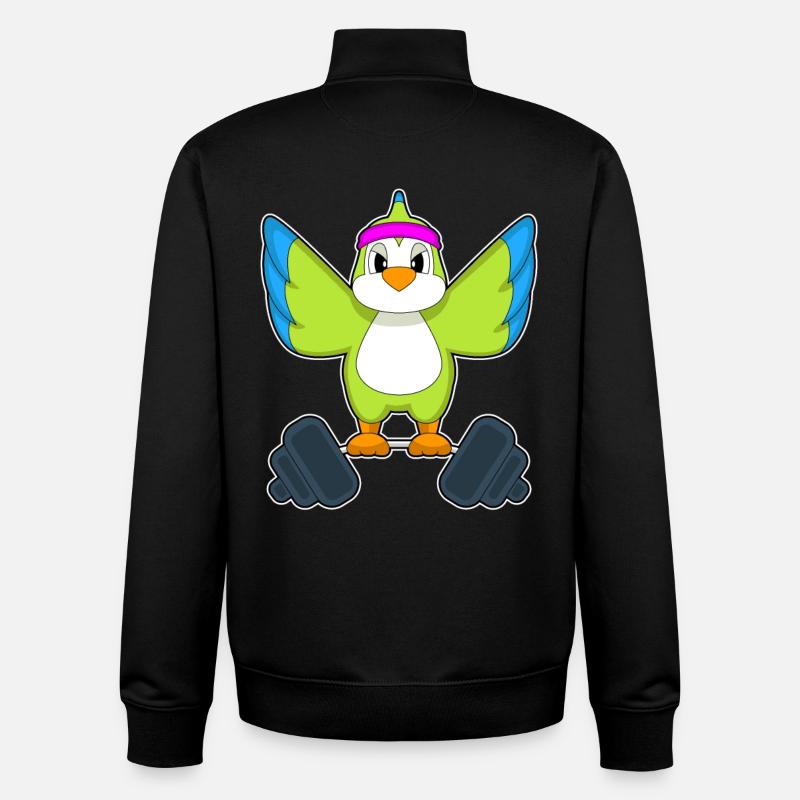 Parrot Bodybuilder Barbell Bodybuilding - Sweat zippé unisexe en coton bio Stanley/Stella - noir