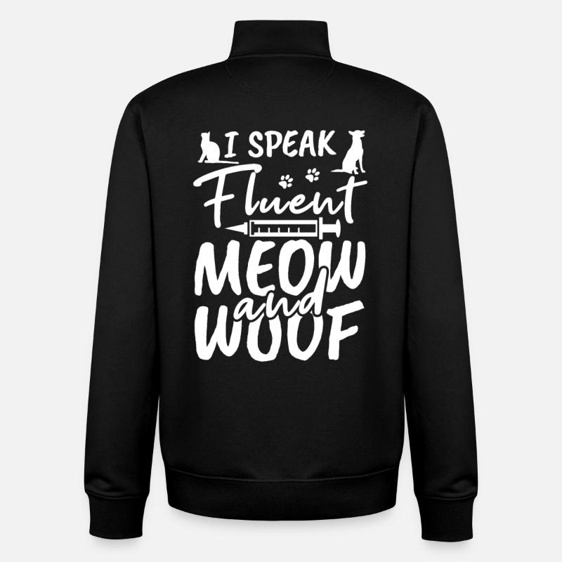 Je parle couramment miaulement et trame - Sweat zippé unisexe en coton bio Stanley/Stella - noir
