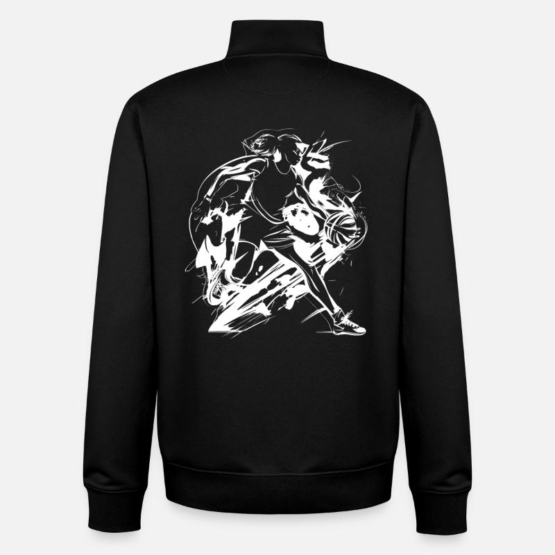 Dessin de joueur de basket-ball - Sweat zippé unisexe en coton bio Stanley/Stella - noir