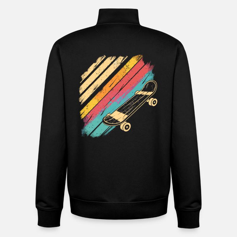 Skateboard Sketch Rétro - Sweat zippé unisexe en coton bio Stanley/Stella - noir