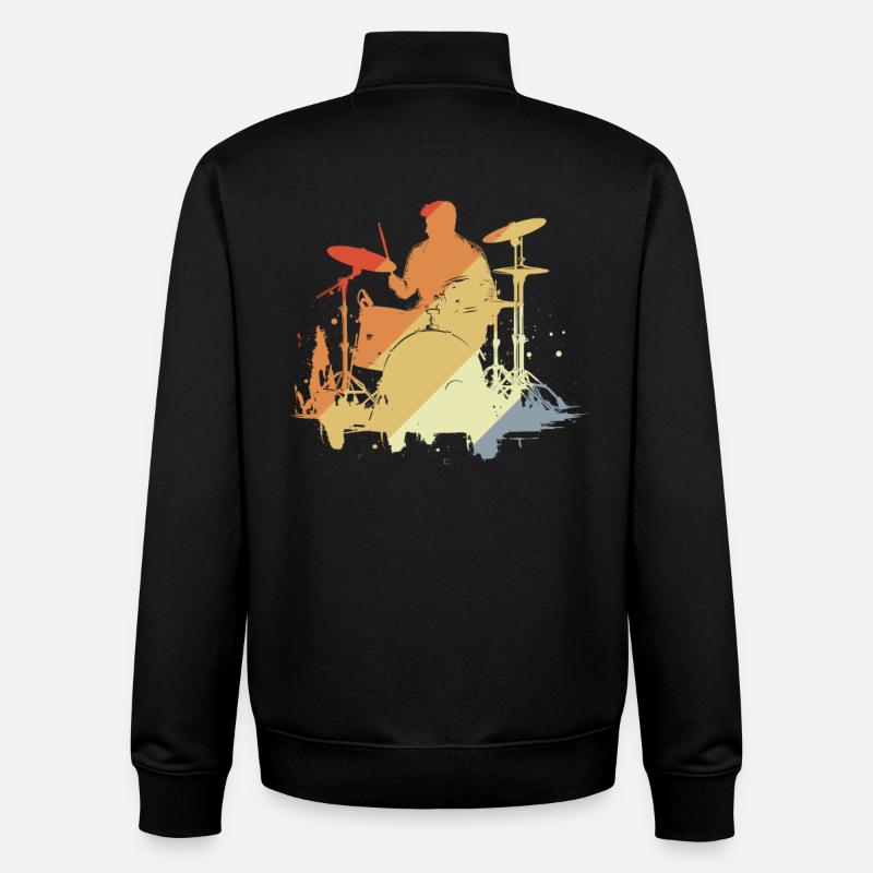 Drummer Drawing Retro - Unisex Organic Zip Sweatshirt by Stanley/Stella - black