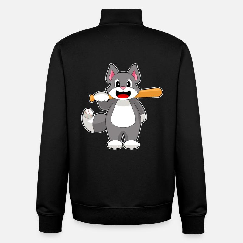 Cat Baseball Batte de baseball - Sweat zippé unisexe en coton bio Stanley/Stella - noir