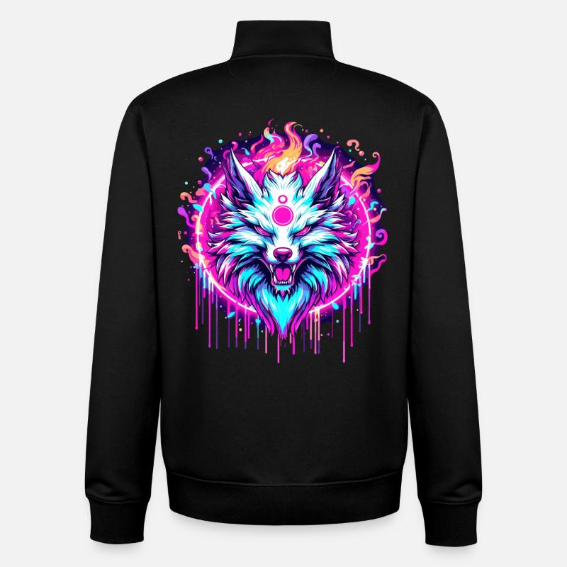 Renard psychédélique - Sweat zippé unisexe en coton bio Stanley/Stella - noir