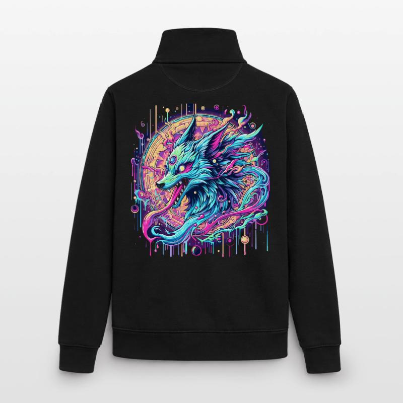 Psychedelic Fox Head Goa Art Unisex Organic Zip Sweatshirt by Stanley/Stella