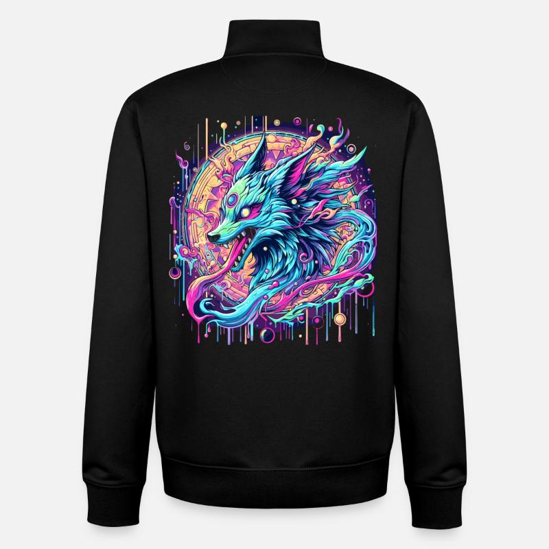 Psychedelic Fox Head Goa Art - Unisex Organic Zip Sweatshirt by Stanley/Stella - black