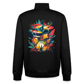 Illustration de batterie - Sweat zippé unisexe en coton bio Stanley/Stella - noir - Dos - AI Model Male 185 light (185cm)