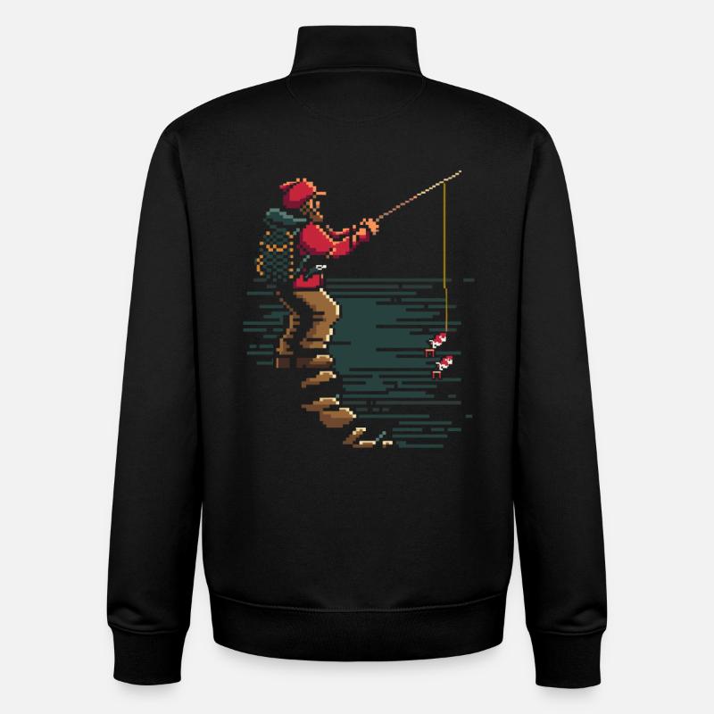 Graphique pixel de pêche - Sweat zippé unisexe en coton bio Stanley/Stella - noir